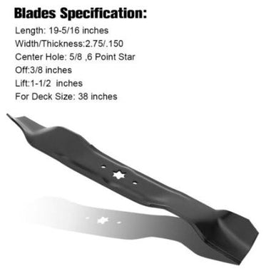 Hipa 942-0610A Mulching Blades for Bolens Cub Cadet Troy Bilt Huskee LT3800 38 inch Deck Lawn Mower Replace for 742-0610 742-0610A 942-0610 (2 Pack) - 0