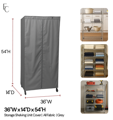 Storage Shelving Unit Cover, fits racks 36"W x 14"D x 54"H in Grey - 0