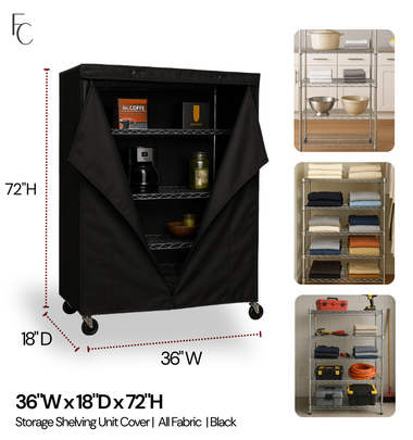Storage Shelving Unit Cover, fits racks 36"W x 18"D x 72"H in Black - 0