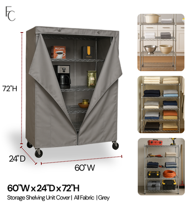 Storage Shelving Unit Cover, fits racks 60"W x 24"D x 72"H in Grey - 0