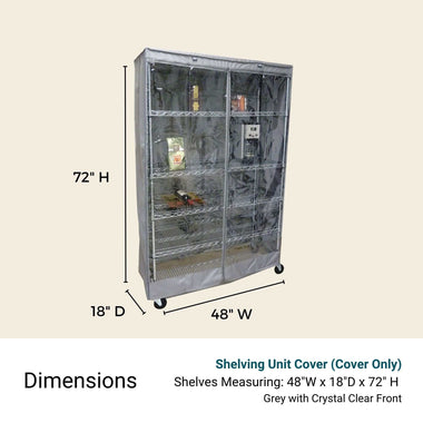 Storage Shelving Unit Cover, fits racks 48"W x 18"D x 72"H in Grey with see through PVC Panel - 0