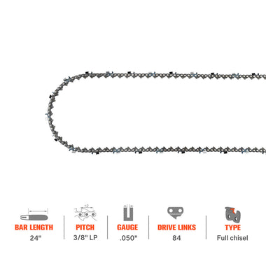 Hipa Full Skip Chain 3/8" .050" 84 DL 24 Inch For Husqva 455 55 257 261 357XP Rancher Echo CS-590 Chainsaw