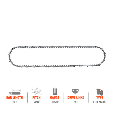 Hipa Full Skip Chain 3/8" .050" 98 DL 30 Inch For Stihl MS046 MS441 MS440 Poulan Dolmar Husqvarna Jonsered Chainsaw
