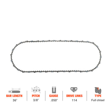 Hipa Full Skip Chain 3/8" .050" 114 DL 36 Inch For Stihl MS440 MS441 MS461 MS660 MS391 Chainsaw - 0