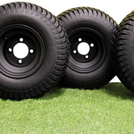 18X8.50-8" Turf Tires 4 Ply with 8x7 Matte Black Steel Golf Cart Wheel Assemblies (Set of 4)
