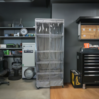 Storage Shelving Unit Cover, fits racks 30"W x 14"D x 60"H one side see through panel in Grey - 0