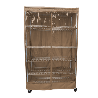 Storage Shelving Unit Cover, fits racks 36"W x 18"D x 72"H one side see through panel in Beige Khaki