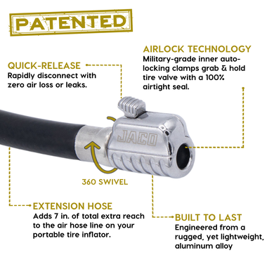 Lightning S2X Tire Inflator Hose Extension Self-Locking Nozzle | Patented Air Hose Adapter for Tire Pumps (Open Flow) - 0