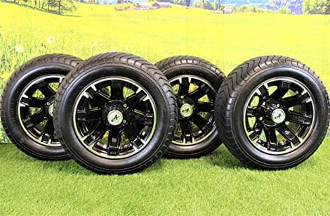 215/50-12 4 Ply with 12x6 Black Aluminum Wheel and Tire Assemblies for Golf Cart (Set of 4).