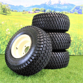 18X8.50-8" Turf Tires 4 Ply with 8x7 Beige/Tan Steel Golf Cart Wheel Assemblies ATW-003 (Set of 4).