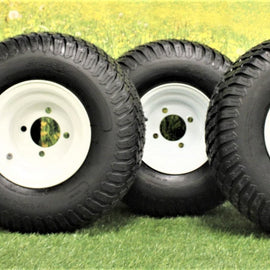 (Set of 4) White Steel Wheels with 18x9.50-8 4 Ply Turf Tires for Golf Cart and Lawn and Garden Equipment.
