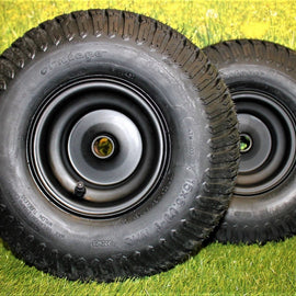 (Set of 2) Matte Black Universal Fit 15x6.00-6 Tires & Wheels 4 Ply for Lawn & Garden Mower Turf Tires .75" Bearing (ATW-003).