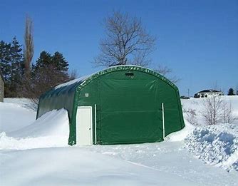 Snow shed for storing vehicles in the winter.