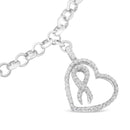 .925 Sterling Silver 1/4 Cttw Diamond-Accented Heart and Ribbon Charm 7" Link Chain Bracelet (H-I Color, I1-I2 Clarity)-3
