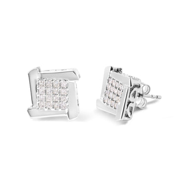 10K White Gold 1/2 Cttw Composite  Princess Diamond Square and Swirl Stud Earrings (I-J Color, I1-I2 Clarity) - 0