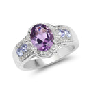 2.11 Carat Genuine Amethyst, Tanzanite and White Topaz .925 Sterling Silver Ring-1