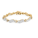 10K Yellow and White Gold 3.00 Cttw Diamond Cluster and Wave Link Bracelet (I-J Color, I1-I2 Clarity) - 7.25"-1