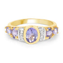 14K Yellow Gold Plated 1.64 Carat Genuine Tanzanite & White Topaz .925 Sterling Silver Ring-4
