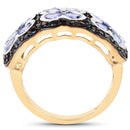14K Yellow Gold Plated 2.60 Carat Genuine Tanzanite and Black Spinel .925 Sterling Silver Ring-2