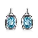 .925 Sterling Silver 14x10MM Cushion Cut Blue Topaz Gemstone and Diamond Accent Dangle Earring (I-J Color, I1-I2 Clarity)-1