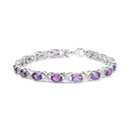 .925 Sterling Silver 7x5mm Oval Amethyst and Diamond Accent X-Link Bracelet (H-I Color, SI1-SI2 Clarity)  - Size 7"-1