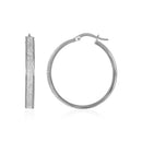 14k White Tone Gold Hoop Style Earrings with Center Glitter Look Design-1