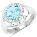 2.23 Carat Genuine Swiss Blue Topaz and White Topaz .925 Sterling Silver Ring-1