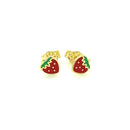 14k Yellow Gold Enameled Strawberry Childrens Earrings-2