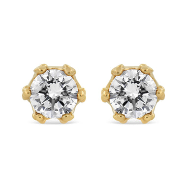 14K Yellow Gold 2.0 Cttw Round Diamond Crown Stud Earrings (I-J Color, I1-I2 Clarity)