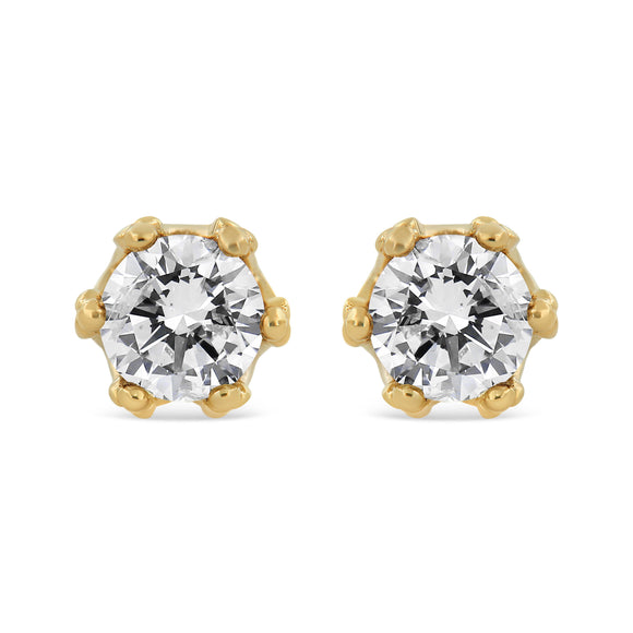 14K Yellow Gold 2.0 Cttw Round Diamond Crown Stud Earrings (I-J Color, I1-I2 Clarity)