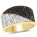 14K Yellow Gold Plated 1.20 Carat Genuine Black Diamond and White Diamond .925 Sterling Silver Ring-1