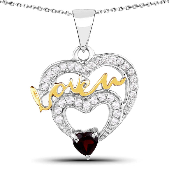 0.51 Carat Genuine Garnet and White Topaz .925 Sterling Silver Pendant