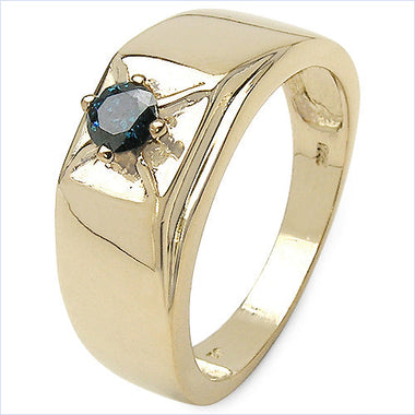 14K Yellow Gold Plated 0.25 Carat Genuine Blue Diamond .925 Sterling Silver Ring - 0