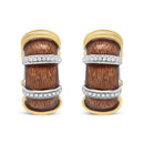 18K Yellow and White Gold Flash Plated .925 Sterling Silver Clear Brown Enamel 9/10 Cttw Round Diamonds Huggie Hoop Earrings (F-G Color, VS1-VS2 Clarity)-1