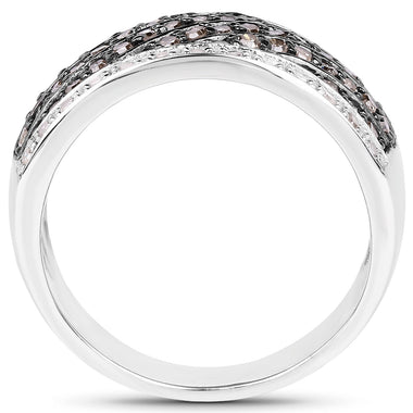 0.87 Carat Genuine Champagne Diamond and White Diamond .925 Sterling Silver Ring - 0