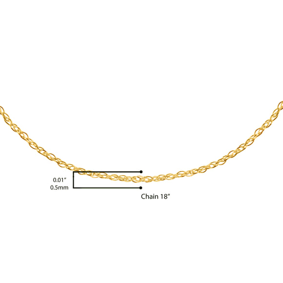Solid 10K Yellow Gold 0.5mm Slim and Dainty Unisex 18" Rope Chain Necklace