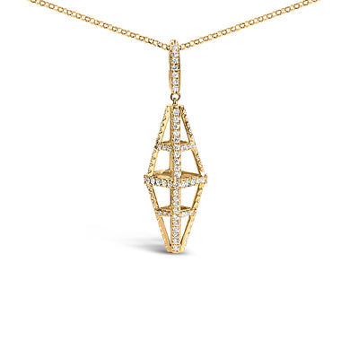 14K Yellow Gold 1.0 Cttw Diamond Studded Geometric Double Pyramid 18" Pendant Necklace (G-H Color, SI1-SI2 Clarity) - 0