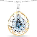 18K Yellow Gold Plated 4.44 Carat Genuine London Blue Topaz and Blue Topaz .925 Sterling Silver Pendant-1