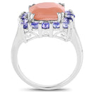 6.70 Carat Genuine Peach Moonstone and Tanzanite .925 Sterling Silver Ring-2