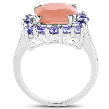 6.70 Carat Genuine Peach Moonstone and Tanzanite .925 Sterling Silver Ring - 0