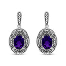 .925 Sterling Silver Diamond Accent and 8x6mm Purple Oval Amethyst Stud Earrings (I-J Color, I1-I2 Clarity)-4