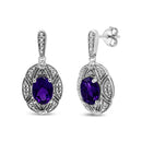 .925 Sterling Silver Diamond Accent and 8x6mm Purple Oval Amethyst Stud Earrings (I-J Color, I1-I2 Clarity)-5