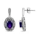 .925 Sterling Silver Diamond Accent and 8x6mm Purple Oval Amethyst Stud Earrings (I-J Color, I1-I2 Clarity)-6