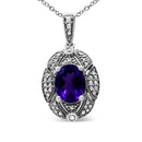.925 Sterling Silver Diamond Accent and 9x7mm Purple Oval Amethyst Gemstone Pendant 18" Necklace (I-J Color, I1-I2 Clarity)-4