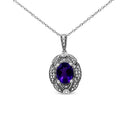 .925 Sterling Silver Diamond Accent and 9x7mm Purple Oval Amethyst Gemstone Pendant 18" Necklace (I-J Color, I1-I2 Clarity)-6