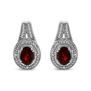 .925 Sterling Silver Diamond Accent and 8x6mm Red Oval Garnet Stud Earrings (I-J Color, I1-I2 Clarity)-5