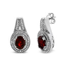 .925 Sterling Silver Diamond Accent and 8x6mm Red Oval Garnet Stud Earrings (I-J Color, I1-I2 Clarity)-6