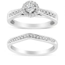 .925 Sterling Silver 1/3 Cttw Diamond Halo and Pave Shank Engagement Ring Set (I-J Color, I3 Clarity) - Ring Size 7-4