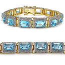 14K Yellow Gold Plated 24.05 Carat Genuine Blue Topaz .925 Sterling Silver Bracelet-1