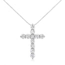 .925 Sterling Silver 1.0 Cttw Prong Set Round-Cut Diamond Cross 18" Pendant Necklace (I-J Color, I2-I3 Clarity)-1